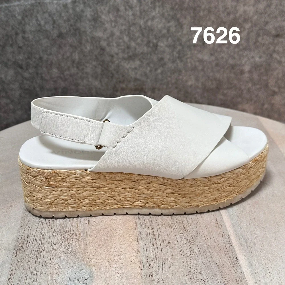 Vince Womens White Leather Platform Espadrille Sandals Slingback Size 7M EUR 37